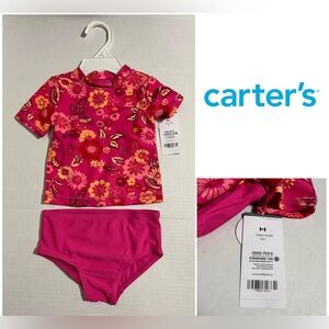 🆕CARTER’S - 12M - NWT - INFANT GIRLS 2PC PINK FLORAL SWIMSUIT / SWIMWEAR